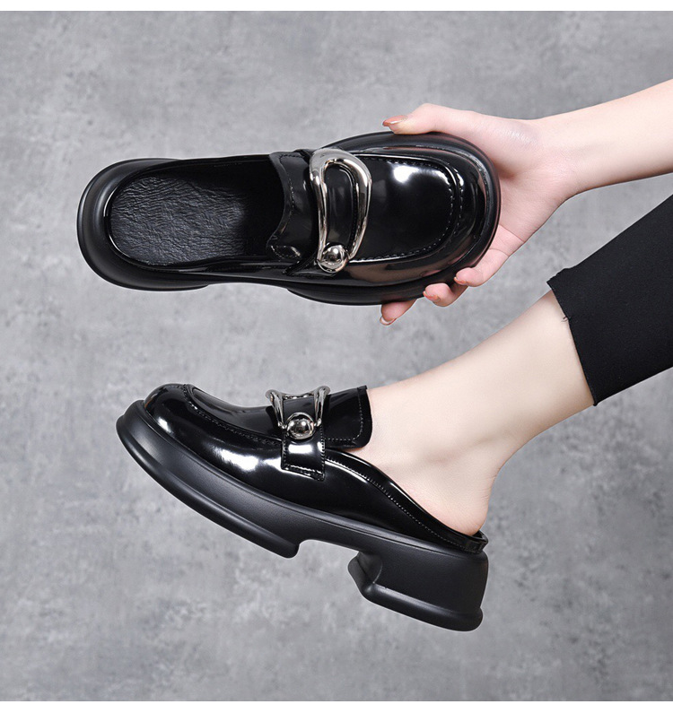 Dép sục bít mũi da thật mũi to đế dày phong cách loafer — Màu đen chi tiết 14