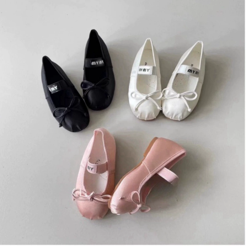 Родина и ребенок обувь 2025 Корейская детская одежда осень новый милый балет бант Мэри Джейн атласная детская обувь на плоской подошве