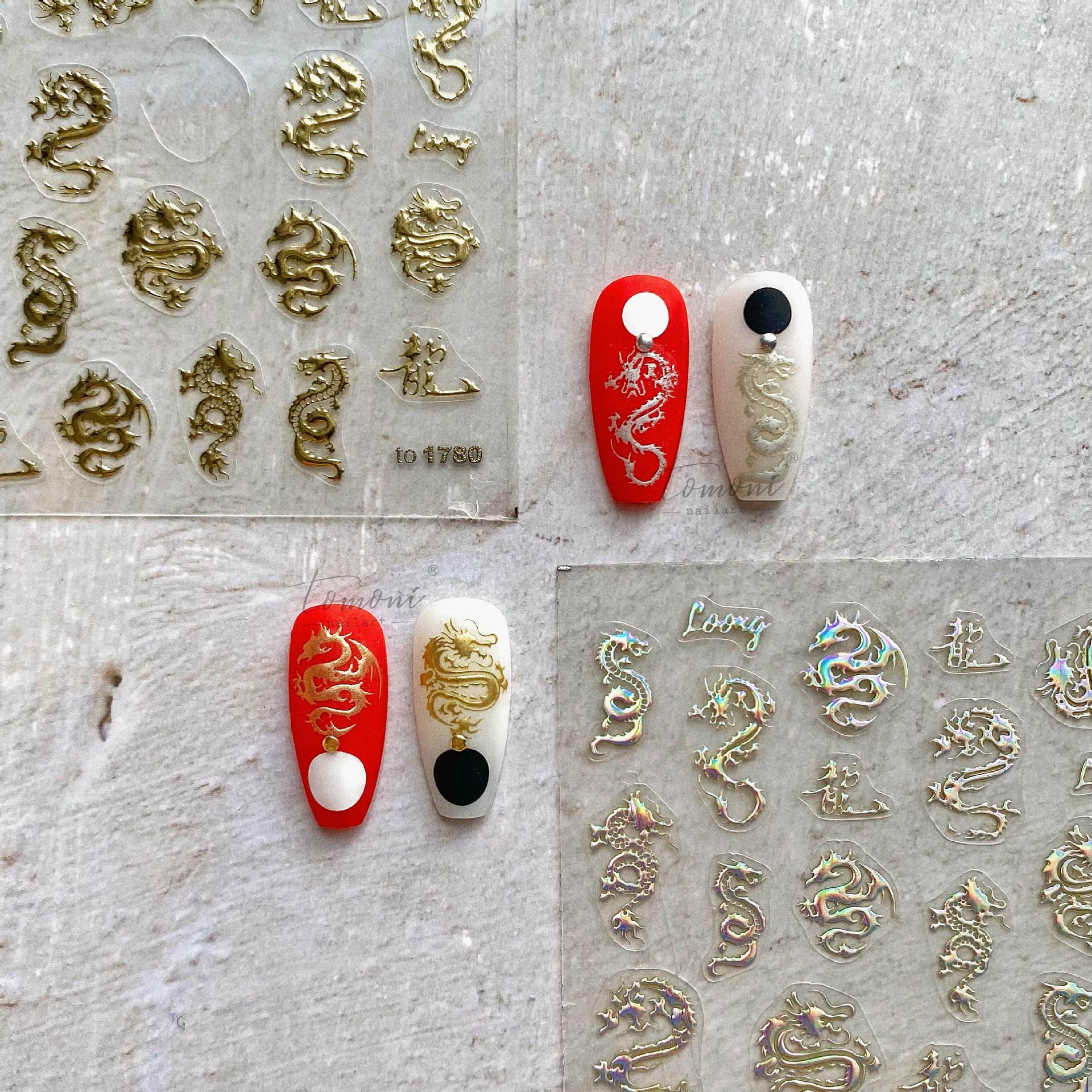 Pegatinas japonesas pegatinas de uñas 5d pegatinas de papel de dragón Tomoni bronceado 1780 adhesivo caliente