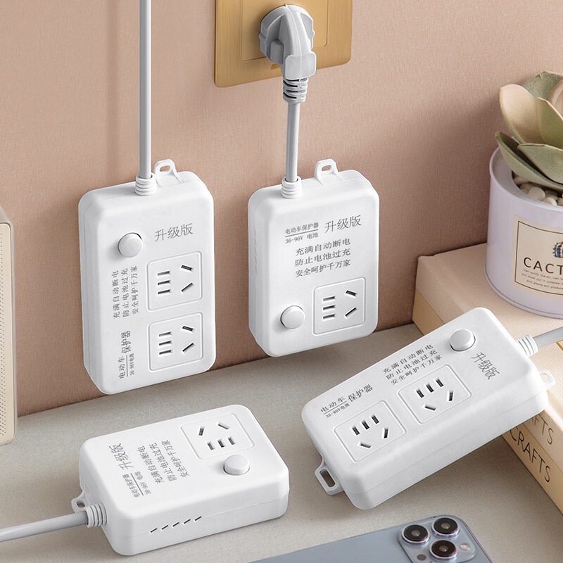 Electric Vehicle Charging Protector Automatic Power-Off Timer Anti-Overshoot Battery Vehicle Power-Off Illustration Extension Cord Plug Strip