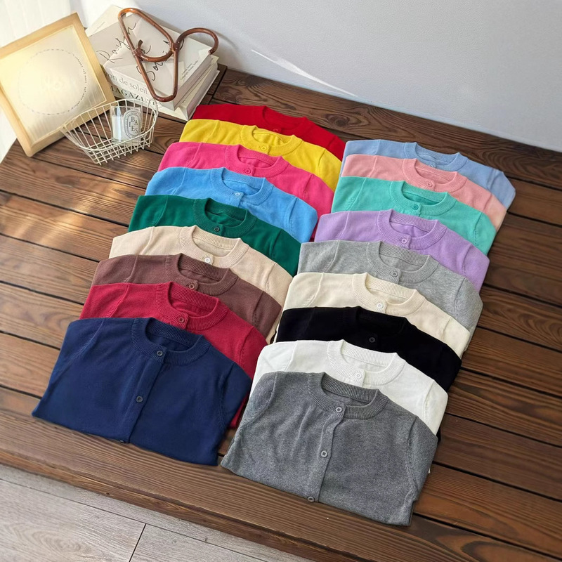 Spring and Autumn New Children's Korean Pure Cotton Knitted Air Conditioning Cardigan Thin Sweater Coat for Boys and Girls