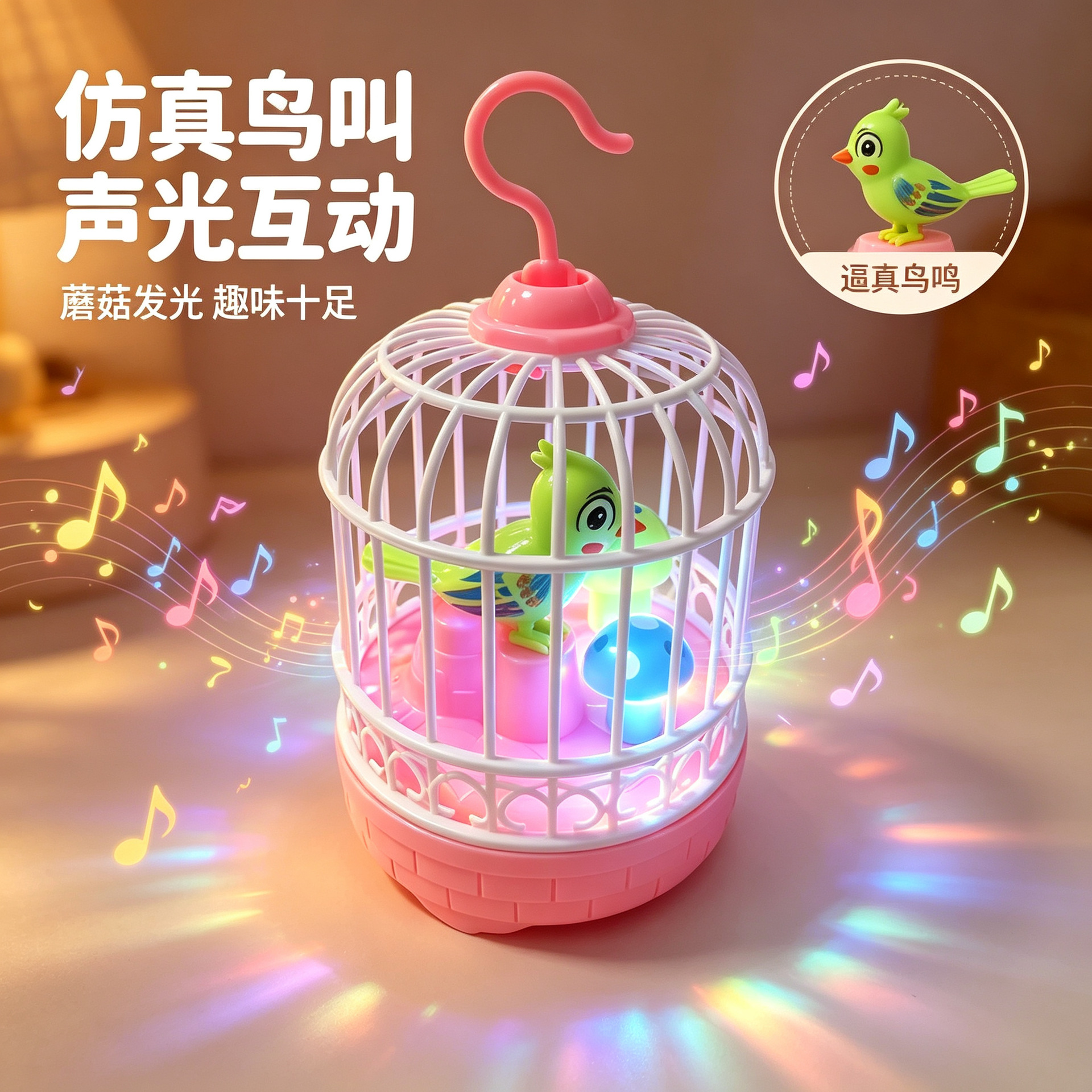 Juguete de Jaula de Pájaro Eléctrico de Plástico con Luz e Interactivo para Niños