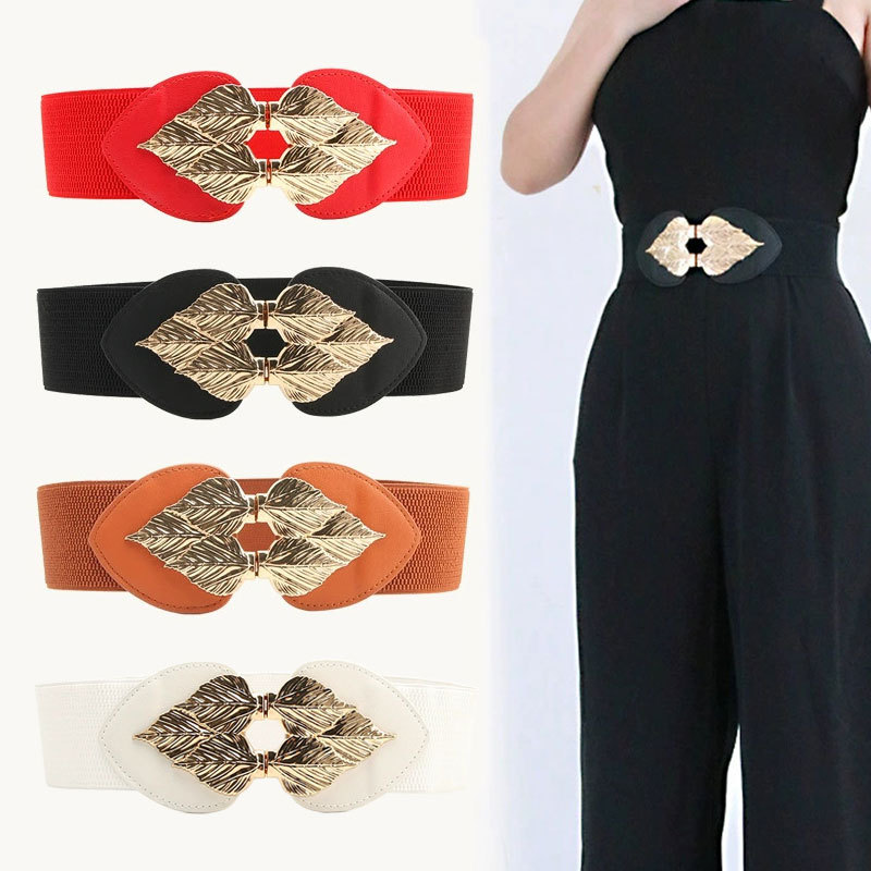 Hoja de oro vestido elástico cinturón de dama europea y americana cinturón elástico falda decoración de cintura cinturón de moda