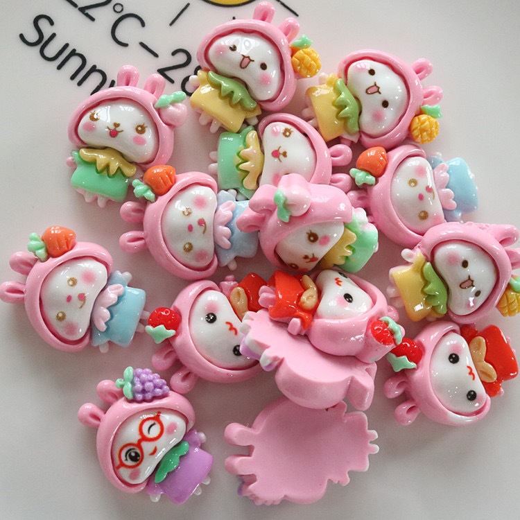 Brillante fruta conejo muñeca resina accesorios DIY crema pelo accesorios llavero material MATERIAL DE LA MANO DE LOS NIÑOS
