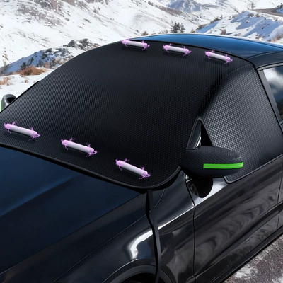 Winter and Summer Dual-Purpose Car Sunshade Thickeneded Oxford Cloth Sun Protection Anti-Freeze Magnetic Car Half Cover Car Snow Shield (Car snow shield) - green