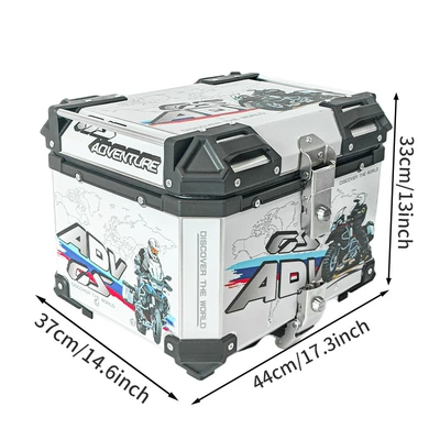 Pl Camouflage Travel Around the World Motorcycle Trunk Aluminum Alloy Tail Box 45 Liter Waterproof Aluminum Alloy Rear Trunk Quick Release (Motorcycle trunk) - 45ltravel-around-the-world-in-white