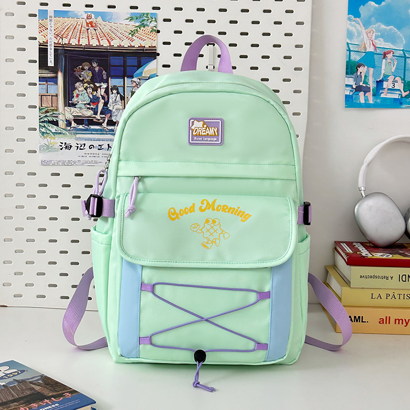 Mochila de estilo universitario de color de contraste lindo mujer 2025 nueva mochila de estilo crema casual campus escuela secundaria escuela secundaria