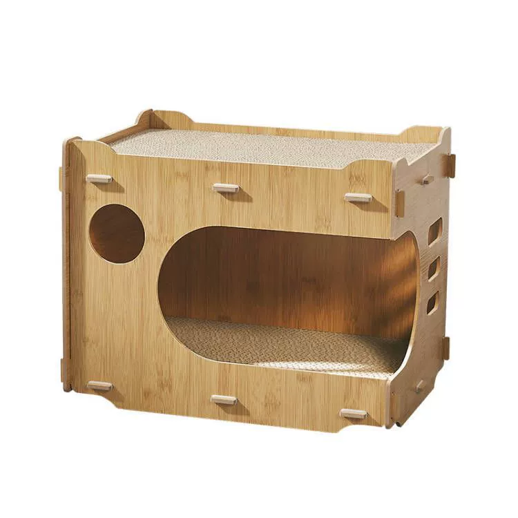 Cat scratcher box, bamboo wood panels with replaceable corrugated pad, multiple sizes