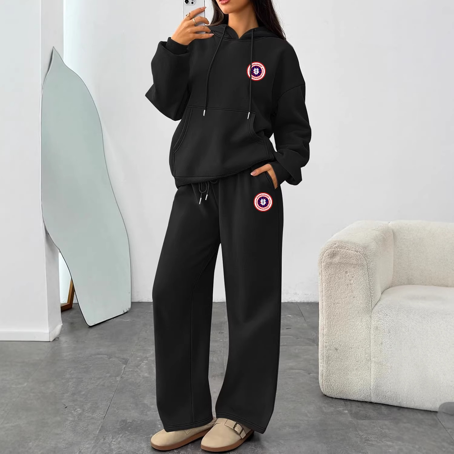 ​​Trendy Letter Print Hoodie & Wide-Leg Pants Set – Unisex Streetwear Loungewear​​ Relaxed Wide-Leg Fit​​_ecoleips.com