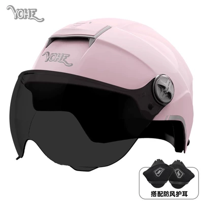 Men's Sunscreen Motorcycle Four Seasons, Motosiklet dəbilqələri - one-size-fits-all-dk2-3c-iceberry-powder-short-black-mirror-with-ear-protection