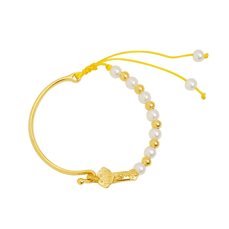 Nuevo chino vietnamita pulsera de oro de arena retro Ruyi pulsera de perlas de bronce dorado joyería al por mayor