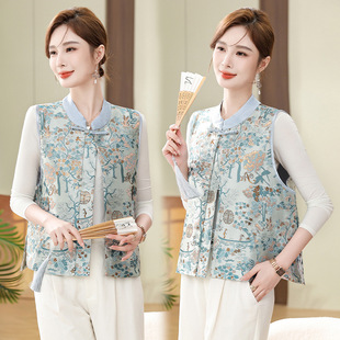 Chinese Style Mother's Spring Vest Retro Large Size Spring and Autumn Upper Clothes Foreign Elegant Middle-aged and Elderly Women's Vest