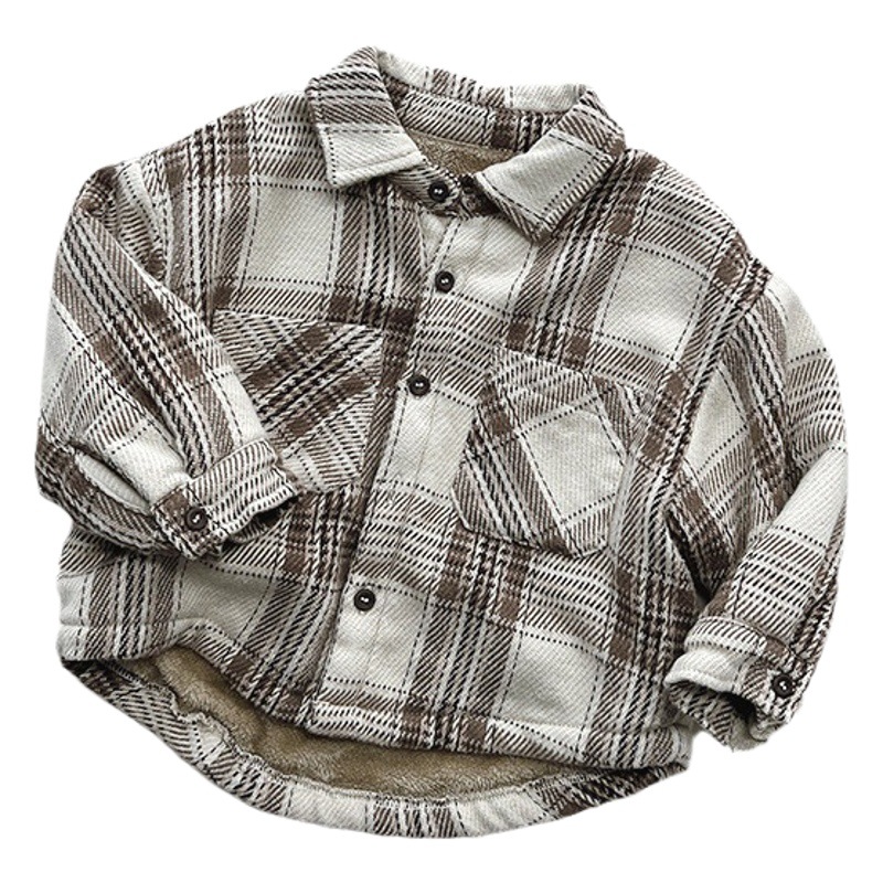Estilo artístico de los muchachos de la tela escocesa camisa de lana forrada de invierno Nuevas niñas de estilo coreano retro top coat moda infantil ropa para niños