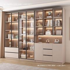 家庭用本棚、ガラスドア付き家庭用リビングルーム、壁全体一体型、モダンで軽い高級感、小さなアパートの収納キャビネット、無垢材の本棚