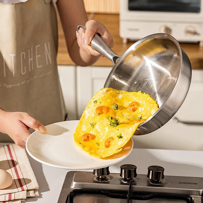 316 스테인레스 스틸 프라이팬 가정용 비 스틱 팬 식품 등급 두꺼운 유도 쿠커 특수 볶음 팬 코팅되지 않은 팬