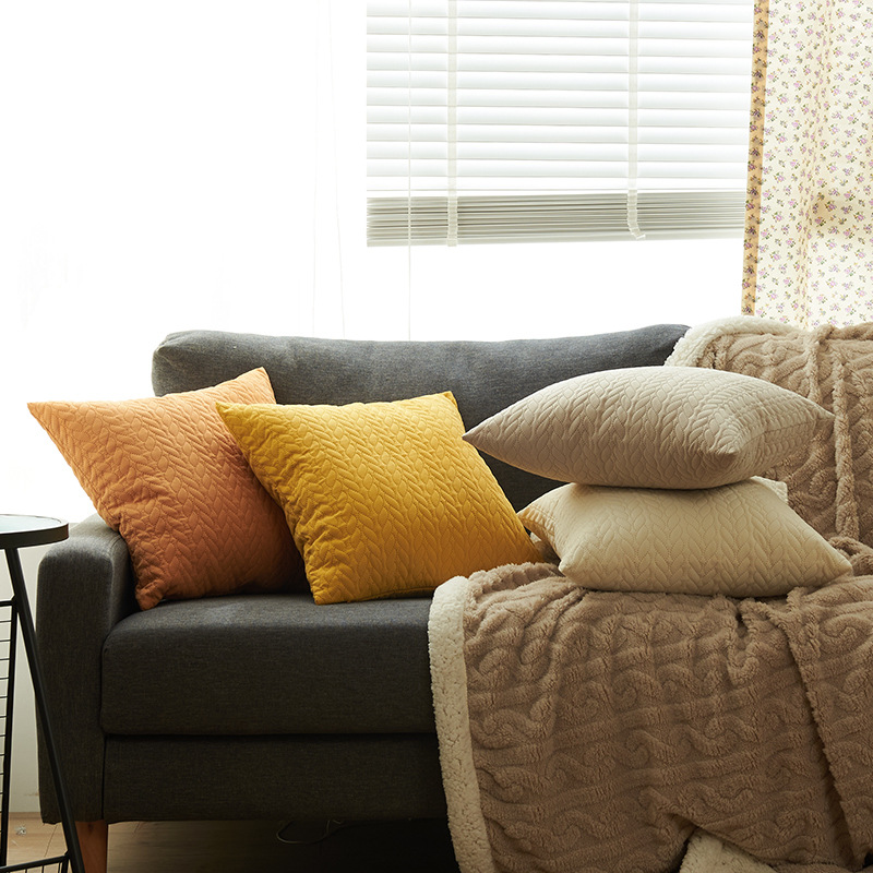 3D Leaf Embroidered Pressed Flower Double-Sided Solid Color Pillowcase Four-Side Locking Edge Color Zipper Pillow Manufacturer Wholesale