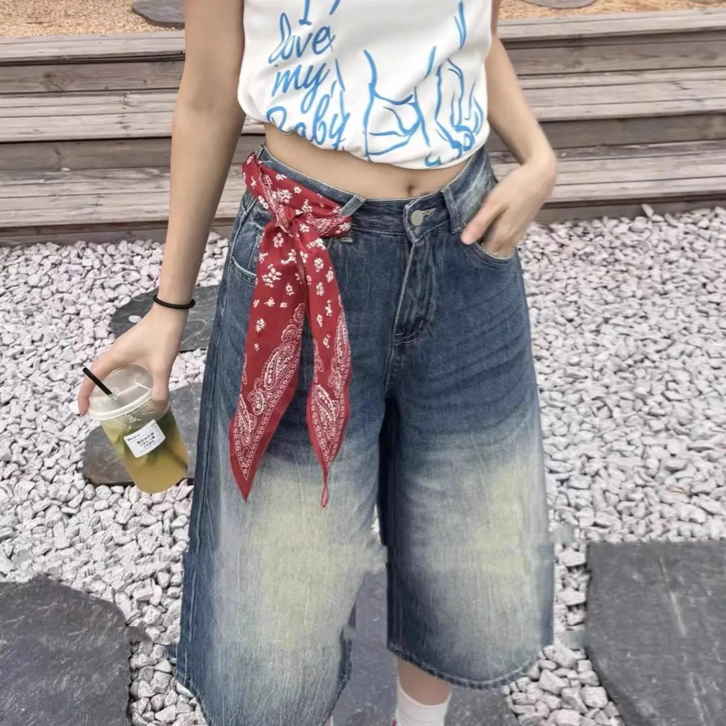 Red cashew flower silk scarf belt