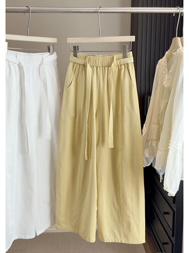 Japanese and Korean washing cotton loose wide-leg scimitar pants for women's spring and autumn new French flaccid high-waist slimming casual pants