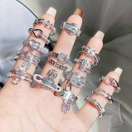 轻奢高级感满钻皮带扣开口戒指女回形针气质时尚ins冷淡风食指戒