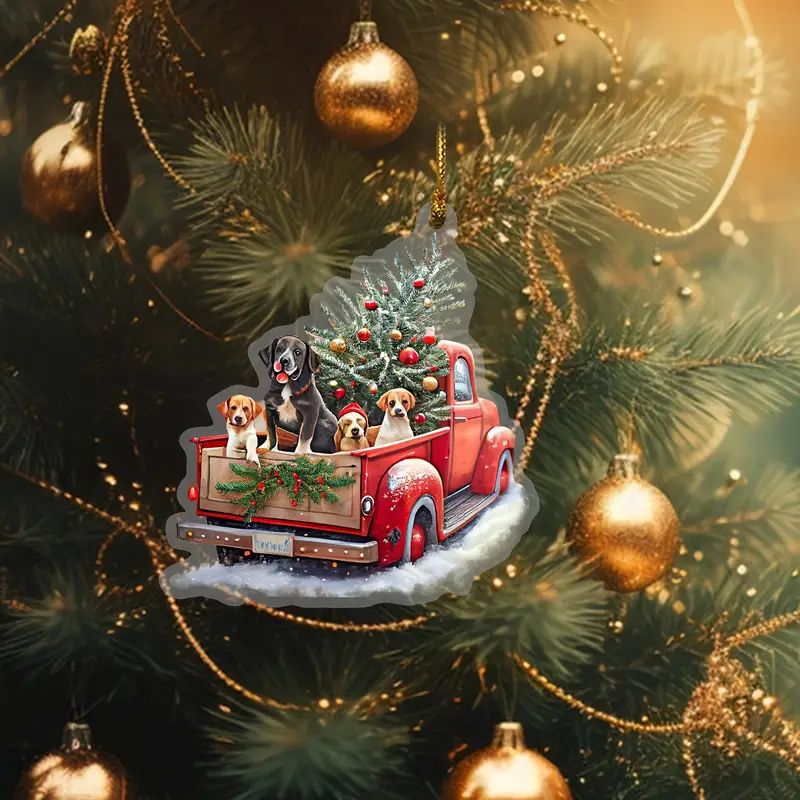 Nuevo automóvil de Navidad transfronterizo perro decoración de árbol de Navidad colgante acrílico plano decoración de regalos de Navidad