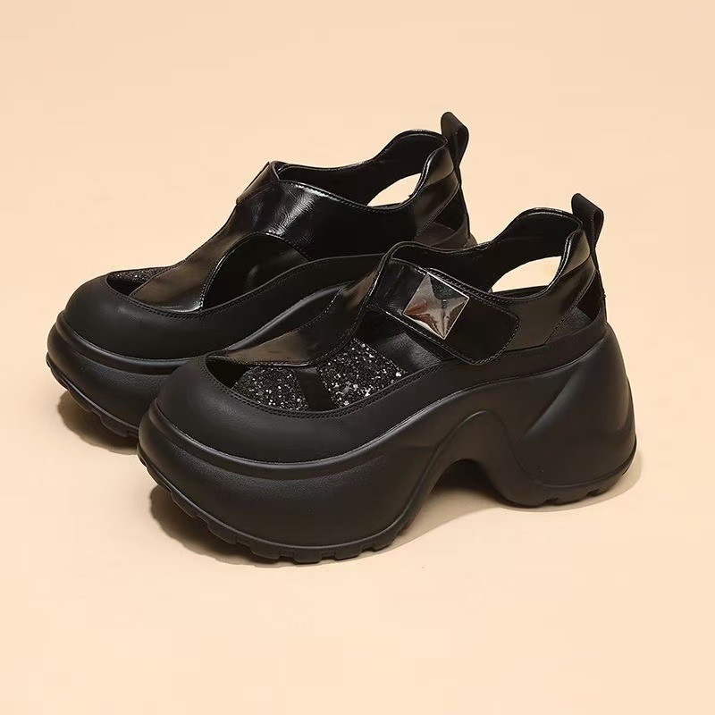 Verano nuevo ventilador hueco casual muffin zapatos deportivos para mujeres zapatillas frías con suela gruesa para aumentar la altura para usar sandalias de cabeza para mujeres
