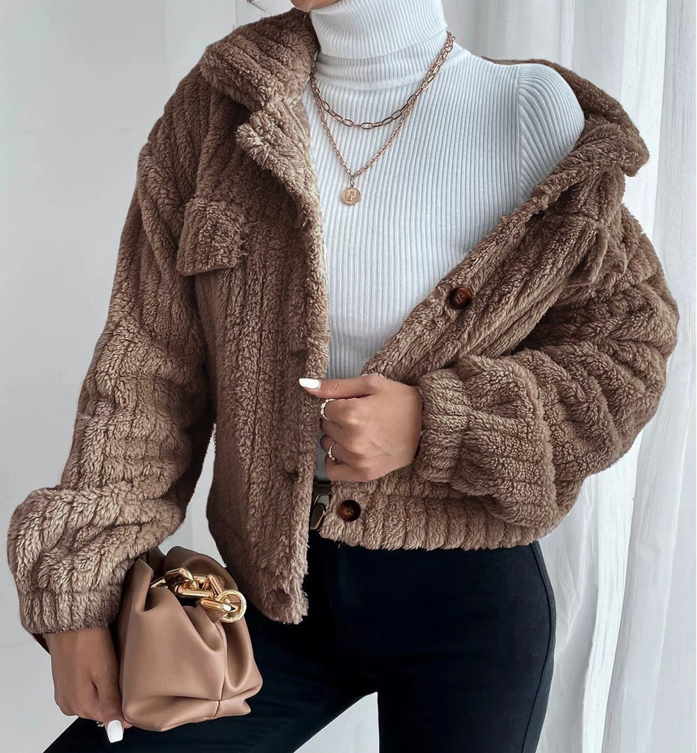 Giacca donna in peluche con revers blusa in velluto confortevole_voghion.com