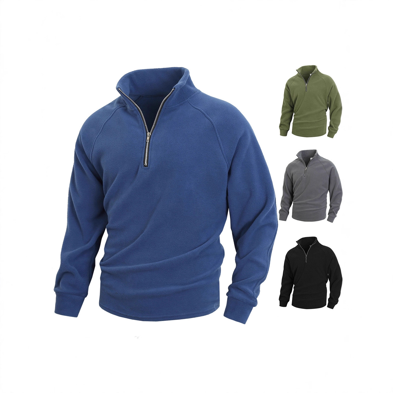 Nuevo tamaño europeo transfronterizo otoño y invierno nuevo estilo delgado cuello vertical medio cremallera manga larga chaqueta de coral casual para hombre