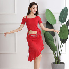 New large size belly dance practice clothing set plus size slimming modal silver mesh beginner practice clothing