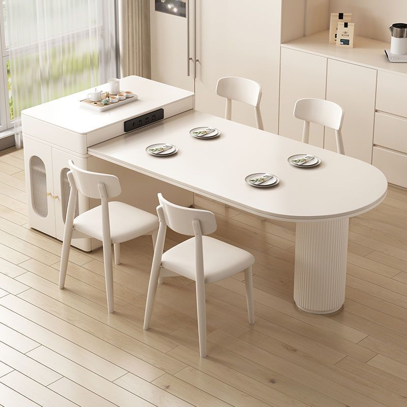 Island Dining Table Integrated Small Household Retractable Light Luxury Slate Tea Table French Cream Style Dining Table and Chair Combination