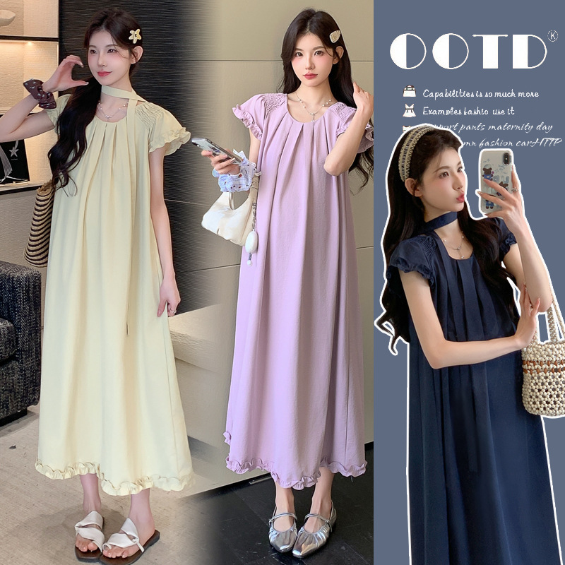 Maternity Wear, Summer Trendy Mom Fashion, French Style, Elegant, High-End, Loose, Slimming, Lace, Age-Reducing Dress