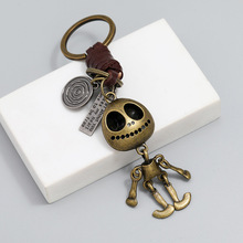 欧美复古饰品万圣节骷髅骨架吊坠牛皮钥匙扣个性编织创意锁匙扣
