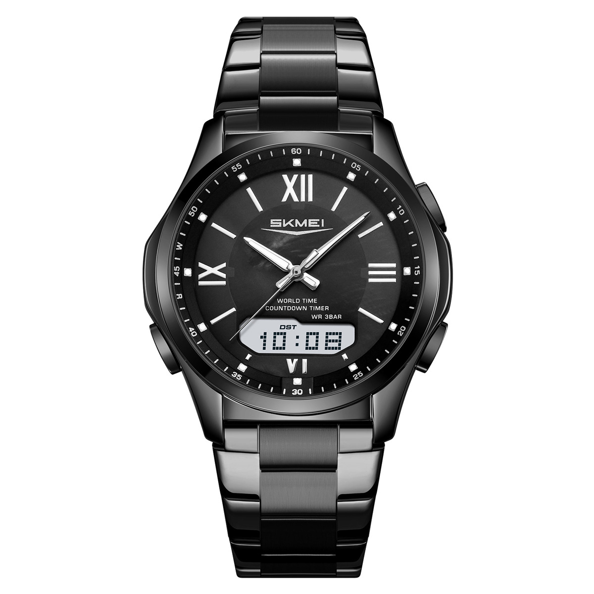Momento de belleza multifuncional reloj de hombre doble correa de acero reloj de hombre cuenta regresiva horario de verano reloj impermeable al por mayor