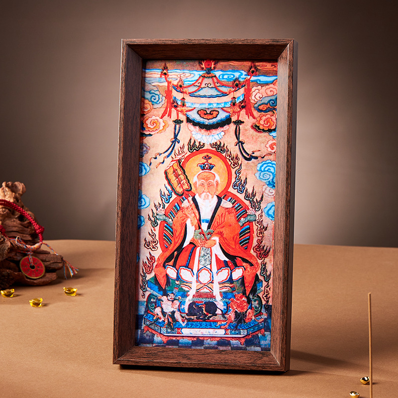 Taoist Three Clear Ones Painted Vintage Photo Frame Cultural and Creative Deity Statue Ornament Home Worship Desktop Decoration Prayer and Fortune Transfer Picture Frame