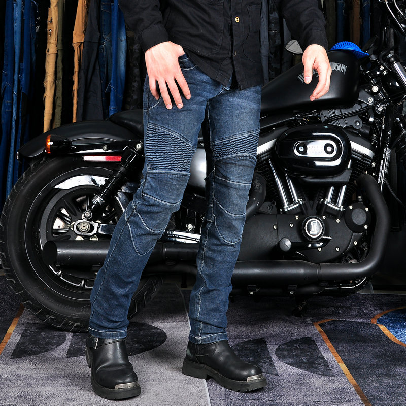 LOONG BIKER motocicleta jeans hombres vintage red de pesca motocicleta pantalones de montar casual stretch pantalones anti-caída