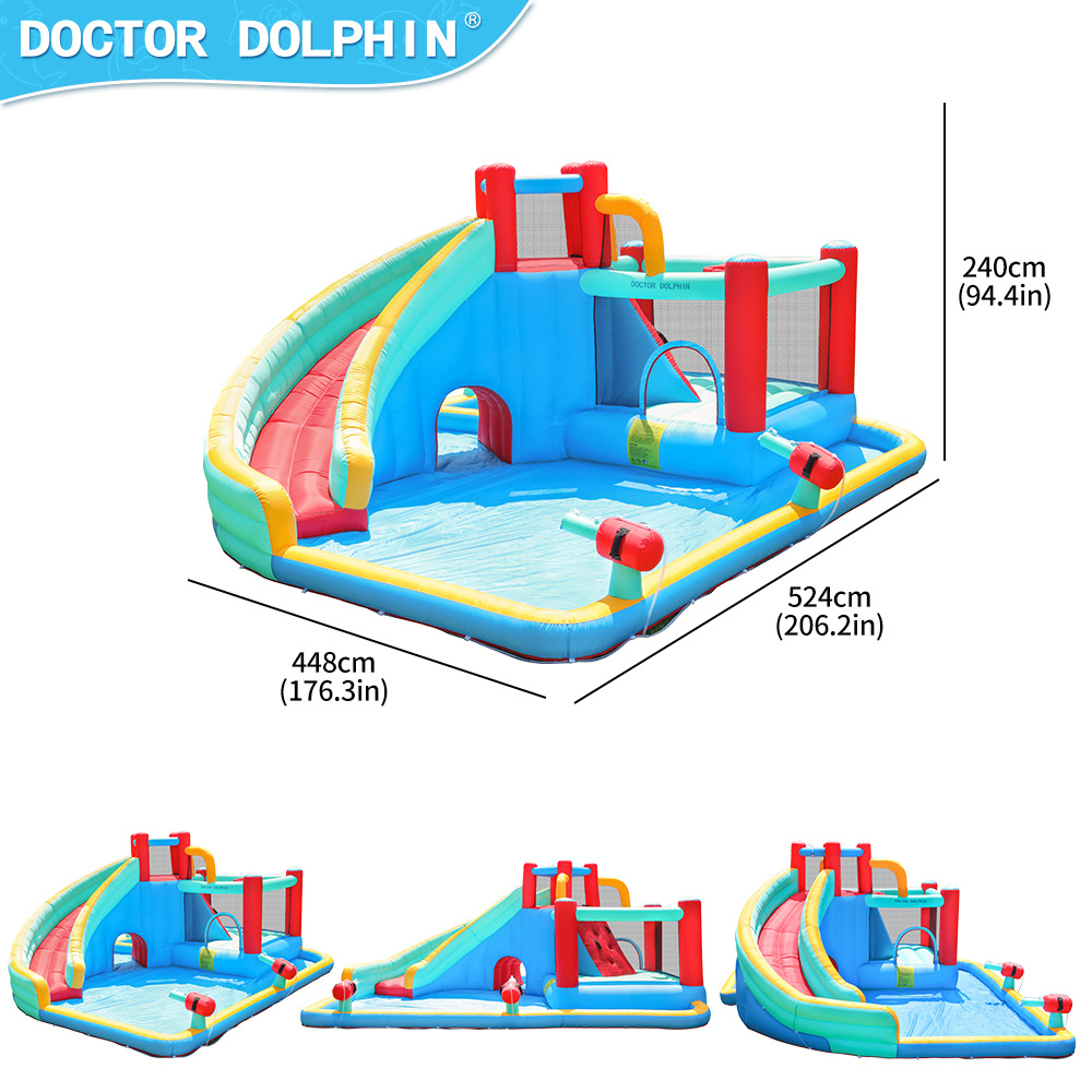 Castillo inflable Doctor Dolphin, castillo inflable pequeño para niños con rociador de agua para interiores, trampolín inflable para el hogar, tobogán, piscina de olas