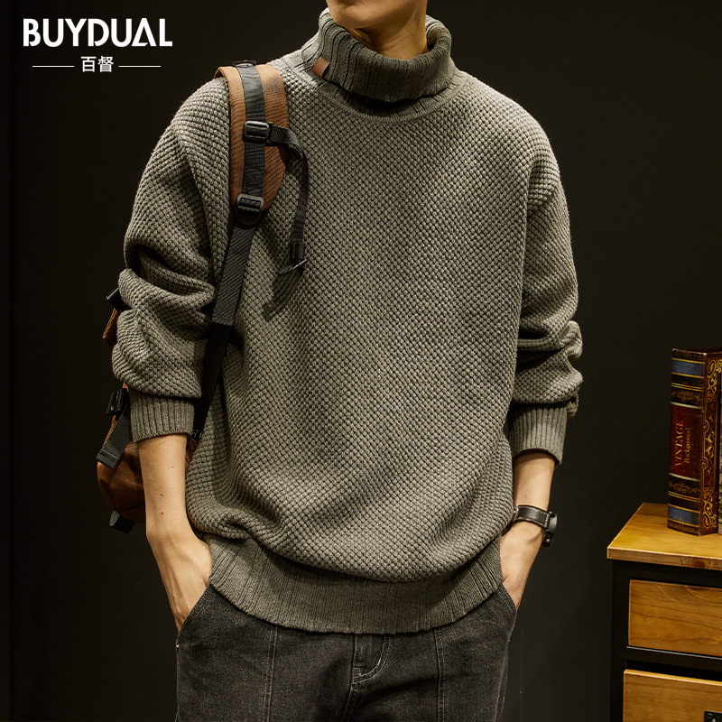Winter heavy thickened turtleneck sweater men's loose fashion brand American retro sweater autumn and winter men's sweater coat Winter heavy thickened turtleneck sweater men's loose fashion brand American retro sweater autumn and winter men's sweater coat