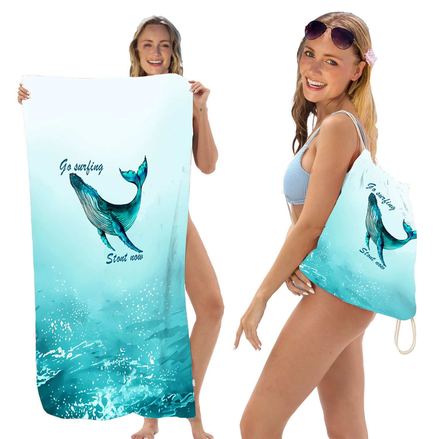 Складное пляжное полотенце с изображением морских животных, универсальное пляжное полотенце, универсальная сумка для хранения