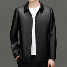 品牌中老年皮衣高端男士翻领单排扣真皮夹克爸爸装秋冬休闲外套男