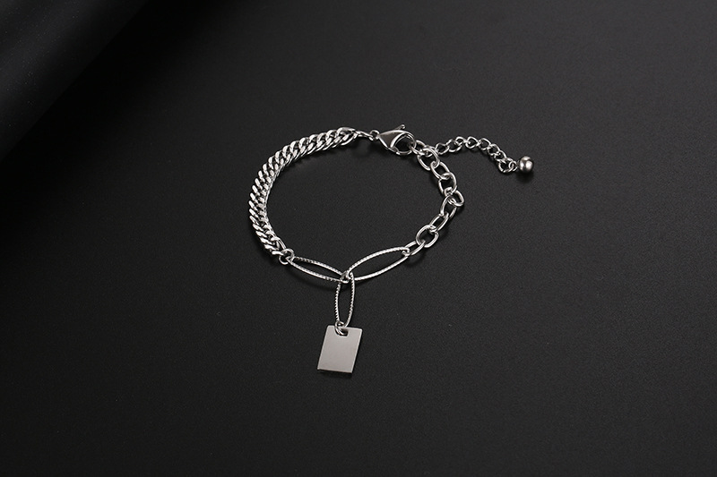 Wholesale Jewelry Thick Chain Stitching Square Pendant Titanium Steel Bracelet Nihaojewelry display picture 4