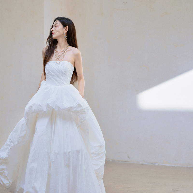 French Evening Dress Princess Dress Light Luxury Cloud Dream Waltz Pleated Strapless dress Puffy Adult Ceremony Dress