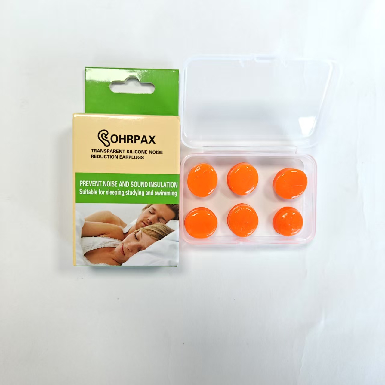Silicone orange earplugs, 6 pieces