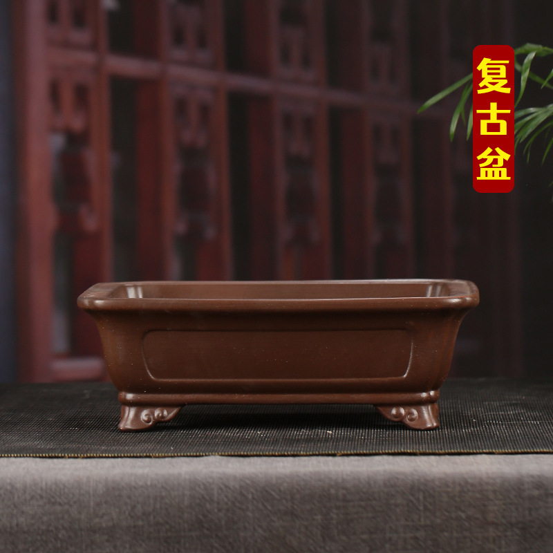 Antiguo púrpura arena maceta fábrica al por mayor grande rectangular suculenta gres bonsai simple orquídea especial maceta