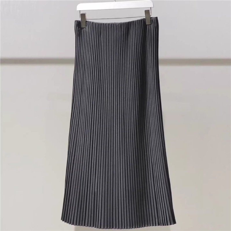 Mm Mall Same Style 2026 Spring New Casual Versatile Elastic Waist Pleated Long Skirt for Women 1H1140091