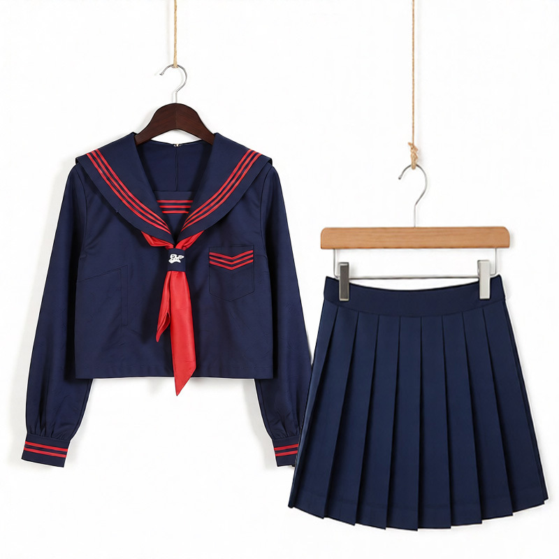 Basic three-piece JK authentic Japanese navy blue JK uniform long-sleeve sailor suit school-style college look pleated skirt set