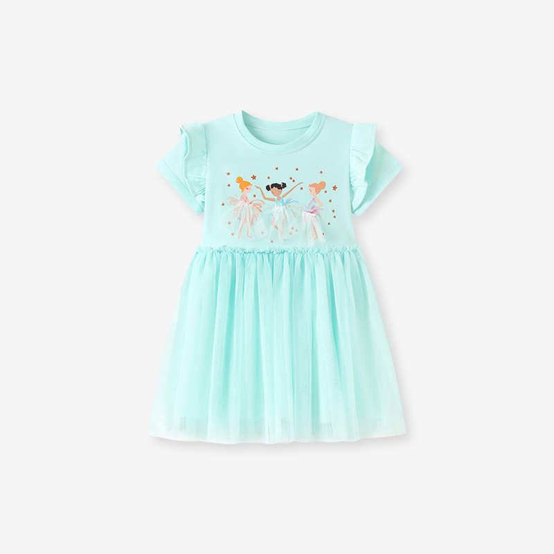 Little Maven estilo europeo y americano malla princesa vestido verano dibujos animados niña vestido manga corta algodón niños vestido