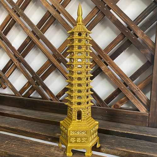 Pure copper Wenchang Tower ornaments 13 layers 13 layers brass all copper Wenchang Tower desk office desk with words on six sides