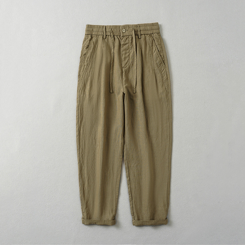 2025 Spring and Summer Men's Linen Casual Pants Basic Joker Japanese Retro Loose Straight Pants Men's Pants A197