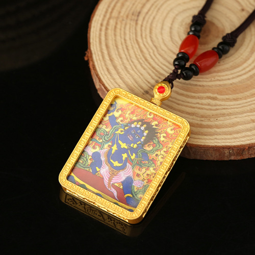 2pcs Buddhist necklace amulet Thangka small Tibetan thangkas green tara figure mammon pendant for unisex Buddha card gold-plated pendant necklace