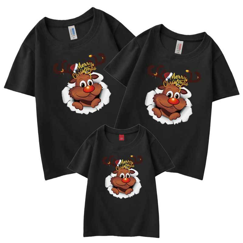 Navidad padre-hijo desgaste verano manga corta 2022 nueva familia transfronteriza tres o cuatro camiseta ropa de actividad del día de año nuevo de los niños