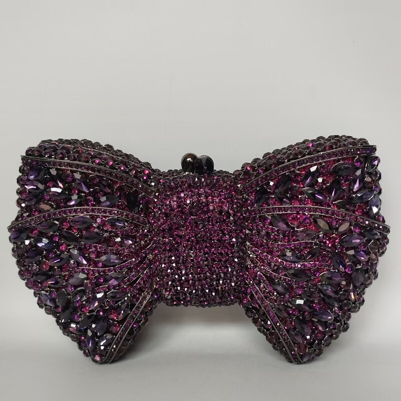 Xi Yuan in stock Metal Rhinestone Bow Evening Bag Wedding Crystal Chain Alloy Handheld Women's Wallet Xi Yuan in stock Metal Rhinestone Bow Evening Bag Wedding Crystal Chain Alloy Handheld Women's Wallet